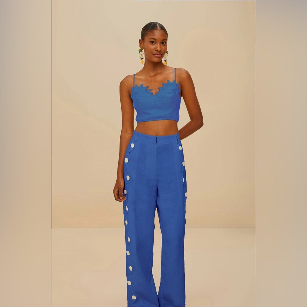 FARM Rio Royal Blue Wide-Leg Button-Detail Pants - Picture 2 of 6